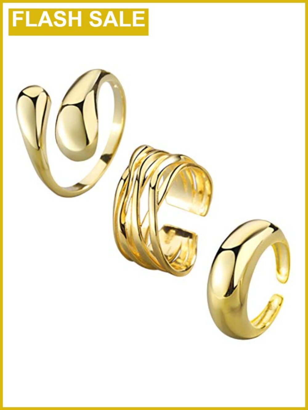 Chunky Dome Rings Set 14k Gold Plated Adjustable Statement Ring